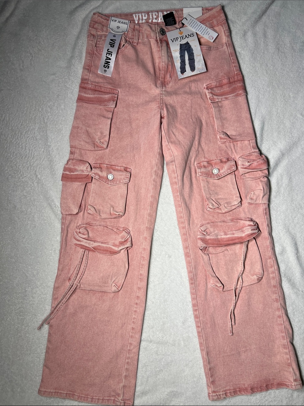 VIP Jeans Women's Pink Acid Wash Multi-Pocket Cargo Pants